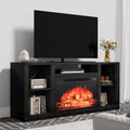 YESHOMY Electric Fireplace TV Stand for Televisions up to 65+ Inch, Media Entertainment Center Console Table with Four Open Storage Shelves & Cabinets, 58 Inch, Dark Black