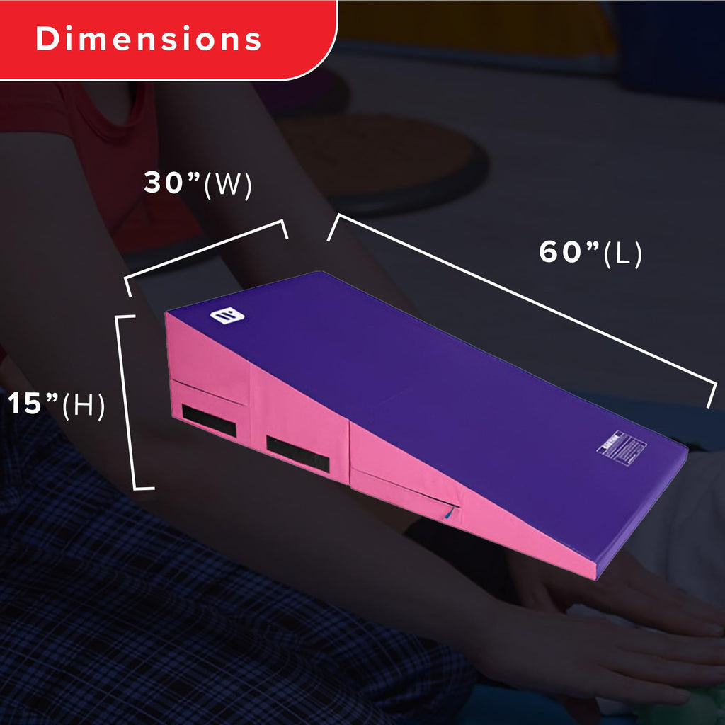 We Sell Mats Gymnastics Incline Mat, Folding and Non-Folding Cheese Wedge Skill Shape, Tumbling Mat for Gymnastics Training, Cheerleading and Obstacle Courses, Purple / Pink, 60" x 30" x 15" - Medium