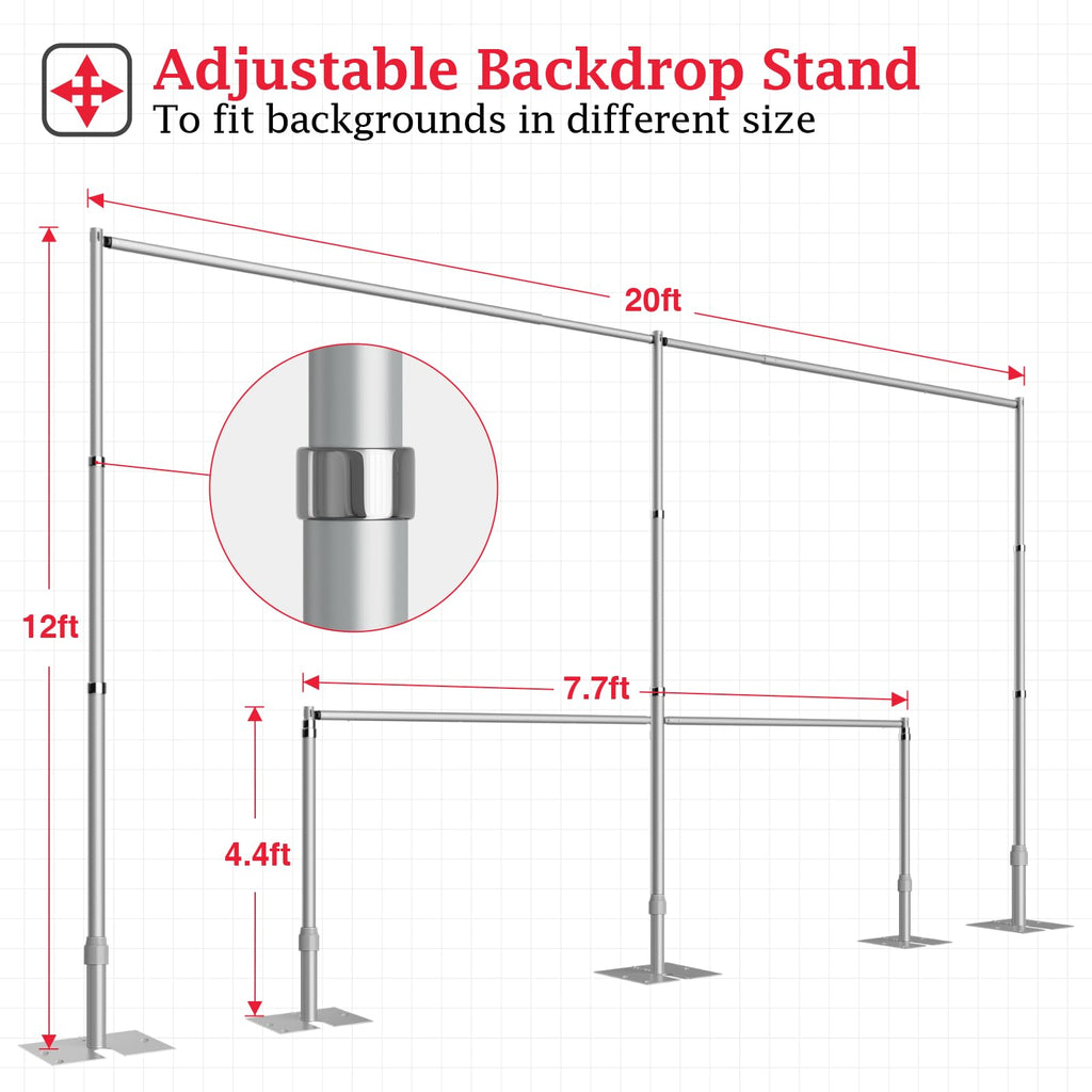 EMART Backdrop Stand Heavy Duty 12ftx20ft, Adjustable Pipe and Drape Photo Background Support Kit, Metal Frame with Flat Base for Wedding Birthday Party Banquet Decorations