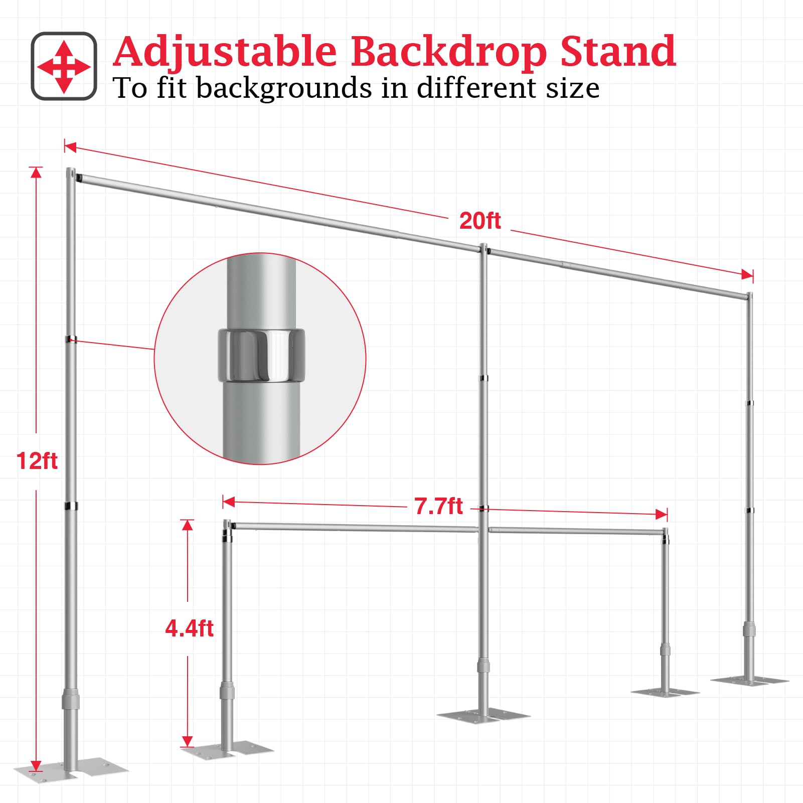 EMART Backdrop Stand Heavy Duty 12ftx20ft, Adjustable Pipe and Drape Photo Background Support Kit, Metal Frame with Flat Base for Wedding Birthday Party Banquet Decorations