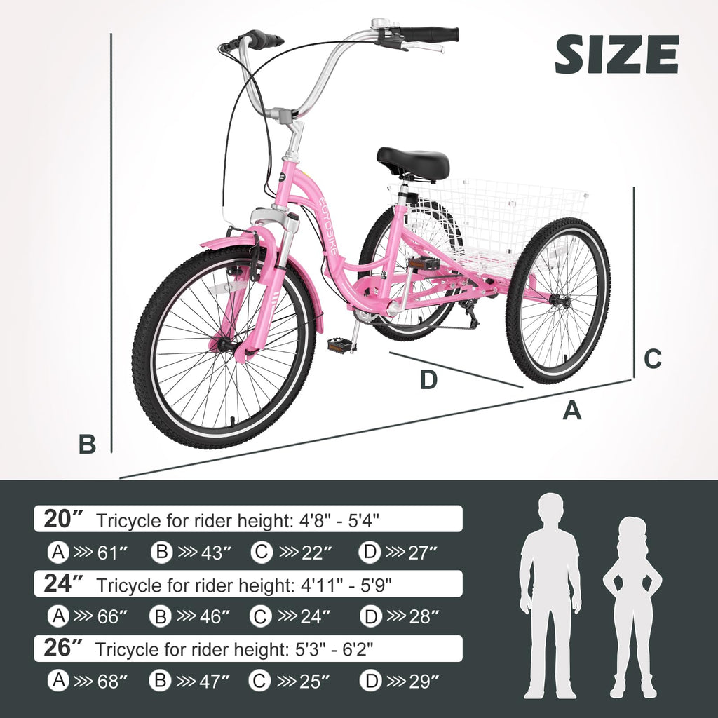 ABORON Adults Tricycle, 3 Wheels Bike for Adult, Tricycle for Adults, Double-Wall Wheel Rims, for Women Men Exercise Outdoor Sports