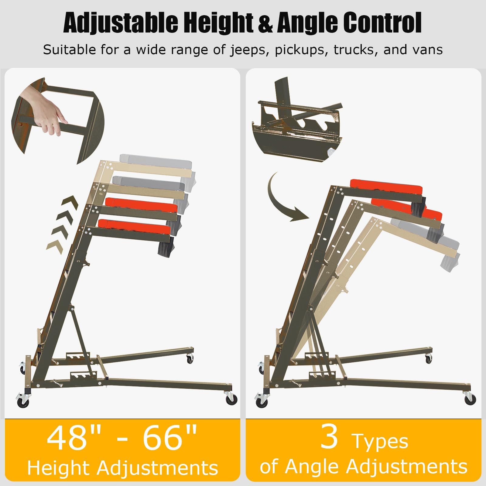 GAOMON Top Automotive Creeper, Adjustable Height 48" to 66", 400 LBS Capacity High Creeper, 4 Swivel Caster Wheels, Heavy Duty Foldable Creeper for Home Garage, Workshop