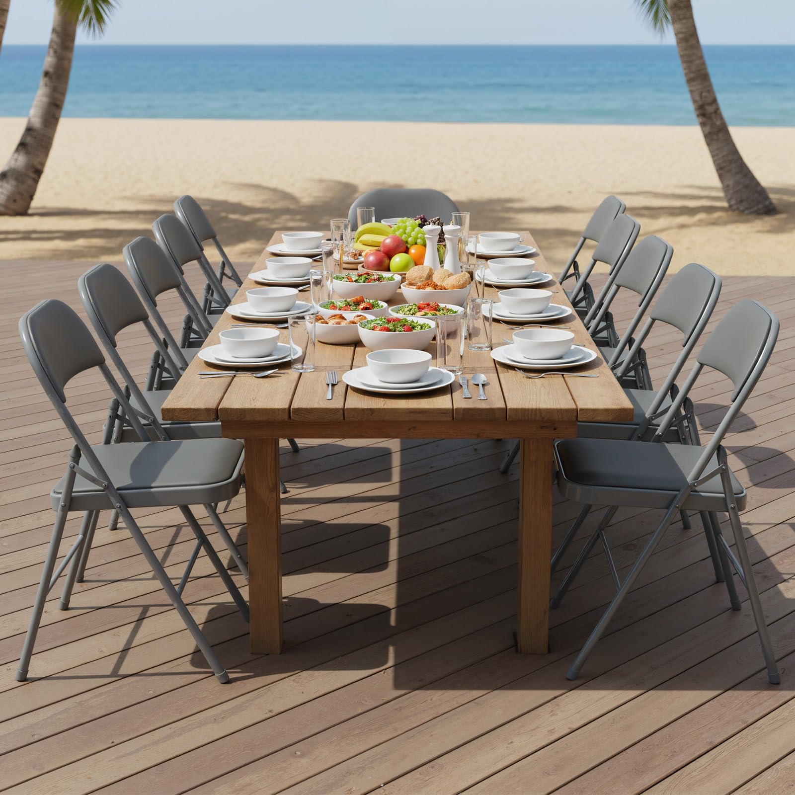 DUMOS 12 Pack Folding Chairs with Padded Cushion and Back - PU Leather Stackable Portable Dining Chairs Set, for Home and Office, Conference, Wedding, Party, Patio, Garden, for Indoor Outdoor, Grey