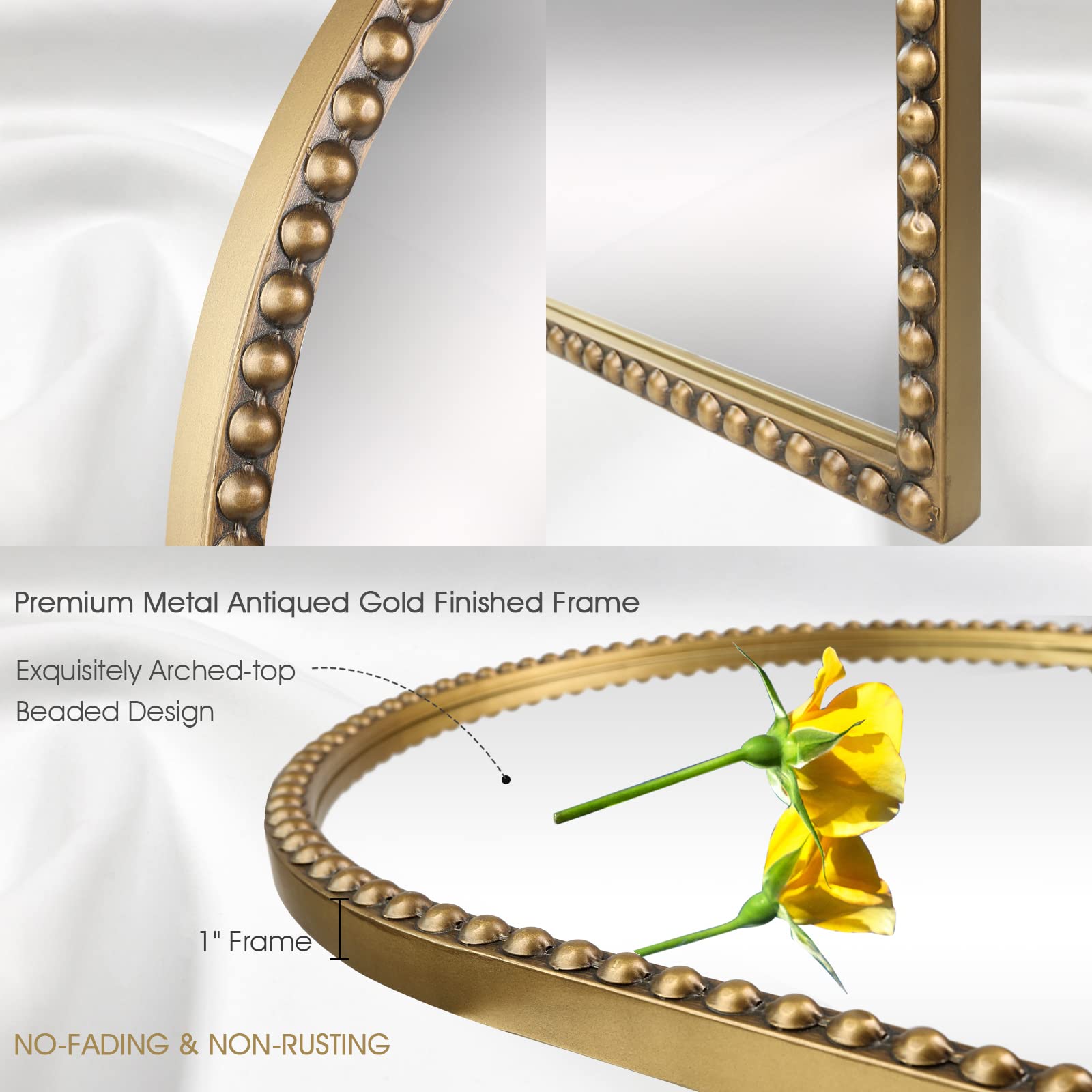 Fobule Arch Full Length Mirror with Stand, 65"x22" Floor Standing Large Dressing Mirror Hanging or Leaning Against Wall for Bedroom Living Room, Antique Gold