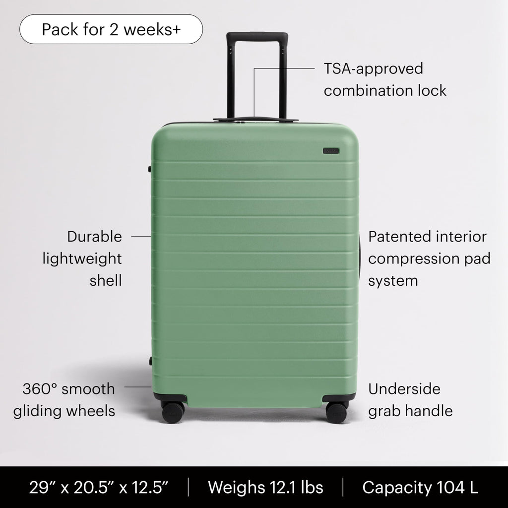 Away Large Checked Luggage - 29-Inch Lightweight Hardside Suitcase with Four WhisperGlide 360° Spinner Wheels, Interior Compression System, TSA-Accepted Lock - Sea Green