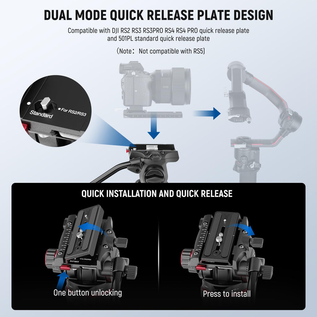 NEEWER 78" Video Camera Tripod Carbon Fiber with Damping Adjustable Fluid Head, One Step Quick Release with QR Plate & Handle, Heavy Duty Tripod Stand for DSLR Cameras Camcorders, Max Load 22lb, LL37