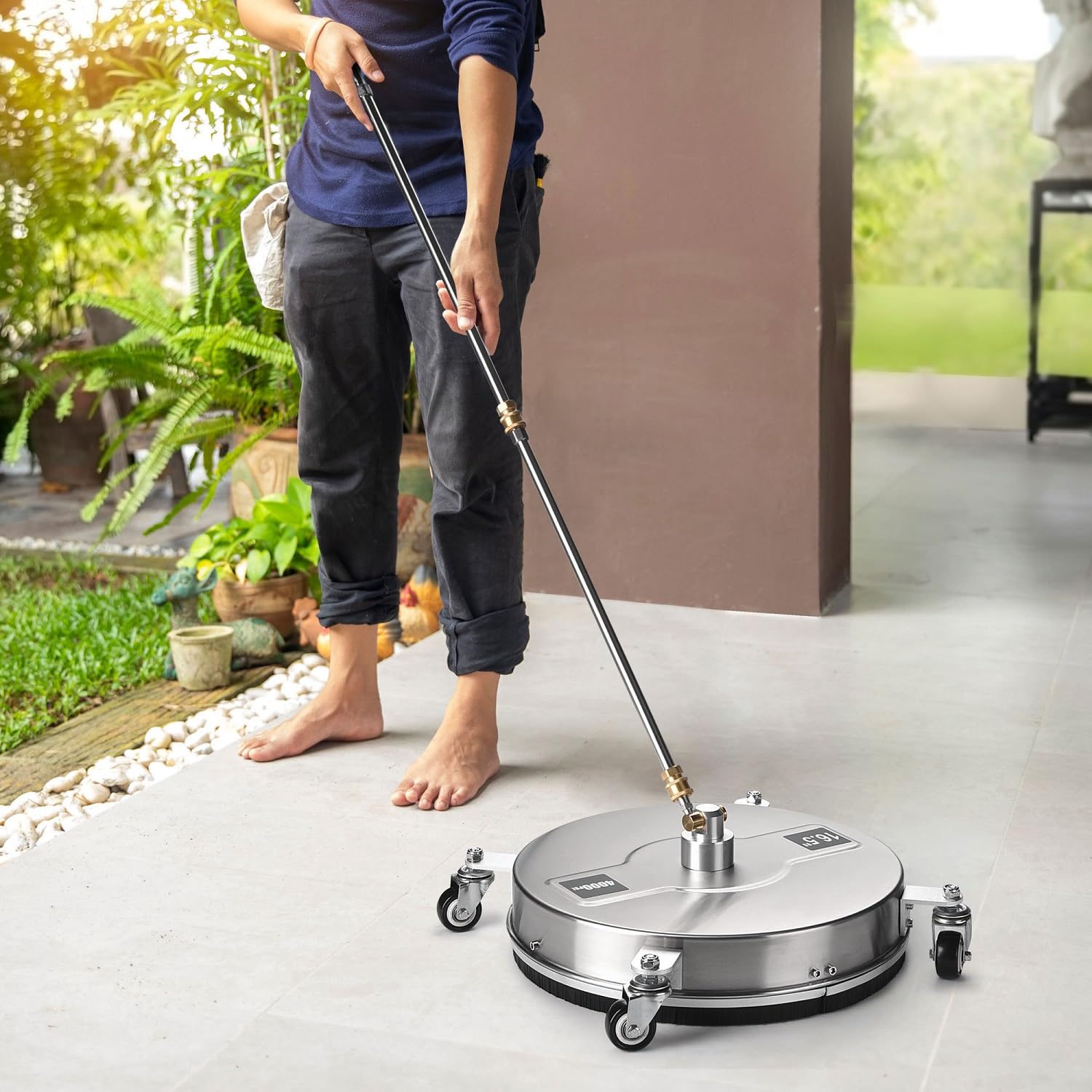 TRELVEX Pressure Washer Surface Cleaner with 4 Wheels 4000 PSI Stainless Steel Housing 1.8 to 3.7 GPM Water Flow Pressure Washer Attachment 1/4" Quick Connector for Patios, Driveways (16.5")