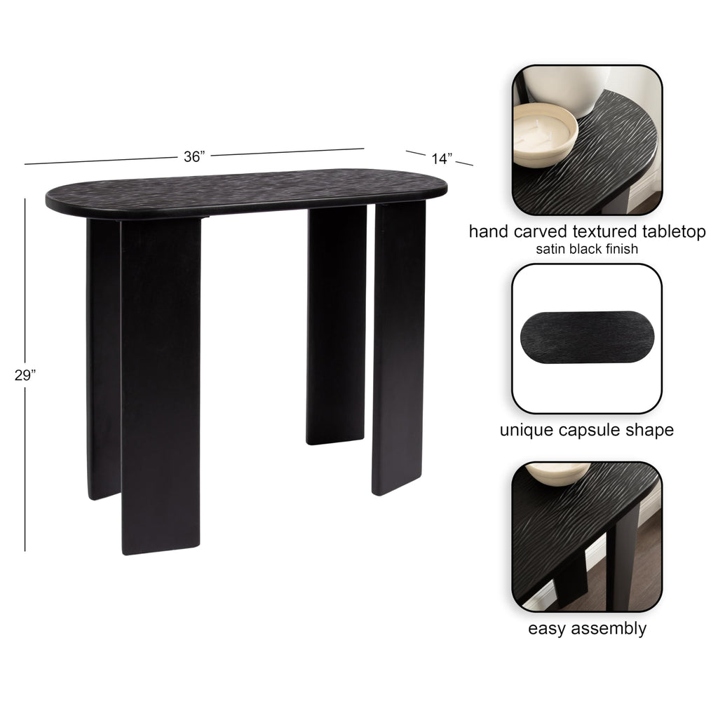Kate and Laurel Yesenia Modern Capsule Mango Wood Console Table, 36 x 14 x 29, Black, Transitional Decorative Entryway Table with Textured Tabletop Design for Entry Decor Option