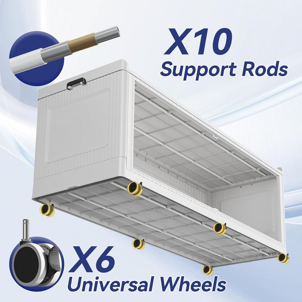 QAVAHIDUS 1280QT Storage Bins with Lid Extra Large Stackable Closet Organizer Plastic Container Box, 320Gal 4-Tier Collapsible Cabinet with Wheels and Doors for Living Room Kitchen Office Dorm, White