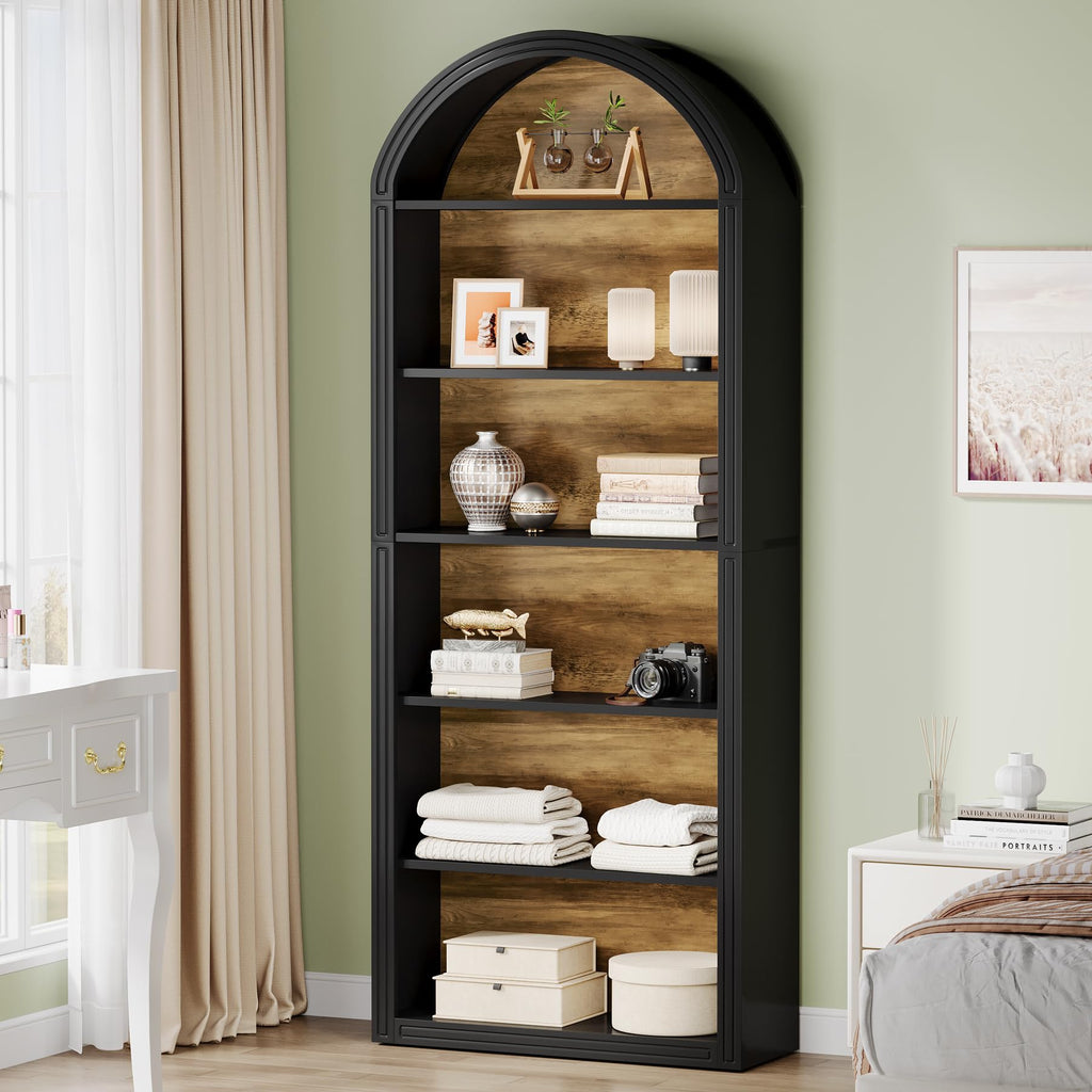 Tribesigns 6-Tier Black Arched Bookshelf, 77.16" Tall Arched Bookcase with Storage Shelves, Floor Standing Open Display Shelving Unit for Living Room, Bedroom, Home Office