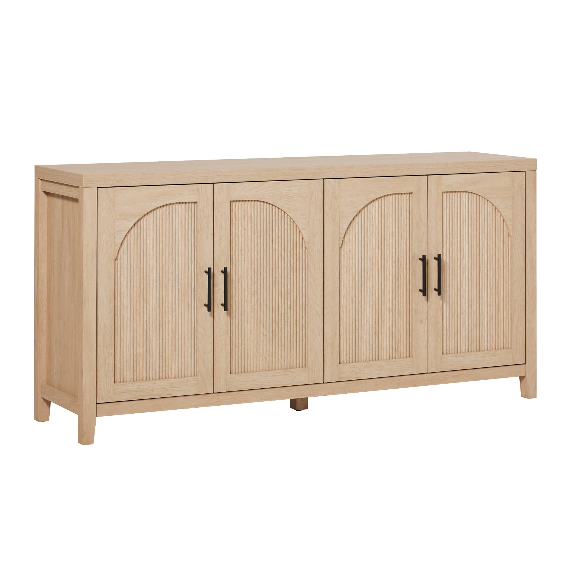 Walker Edison Sasha 4-Door Reeded Sideboard Buffet with Cord Management, 60 Inch, Coastal Oak