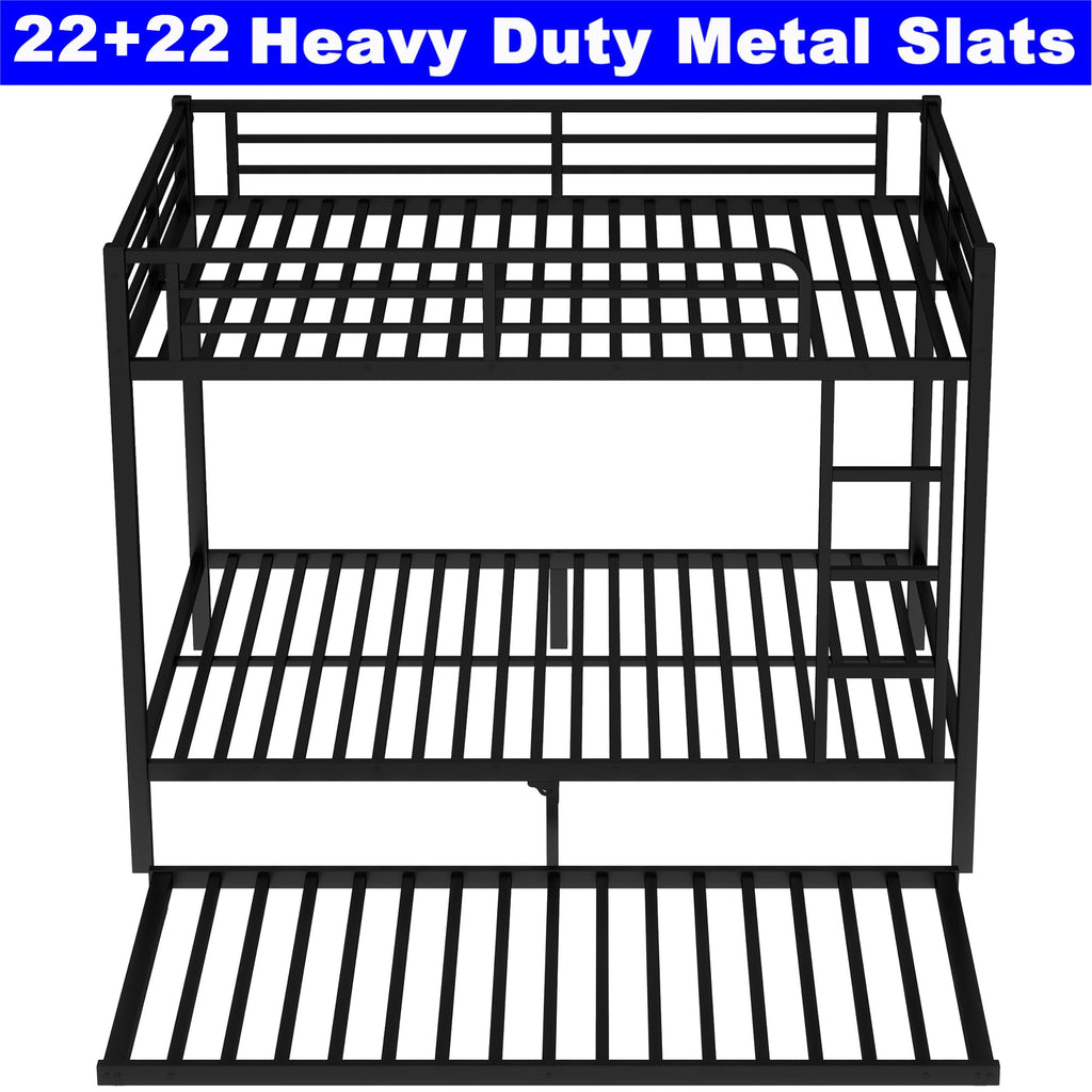 SIMPLEZC Upgraded Version Thicken Stronger Metal Heavy-Duty Full Over Full Bunk Bed with Twin Size Trundle, Bunk Bed for Adults with Ladders, Easy Assemble (Full/Full)