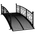 Outsunny 7' Metal Arch Garden Bridge with Safety Siderails, Decorative Arc Footbridge with Delicate Scrollwork S Motifs for Backyard Creek, Stream, Fish Pond, Black