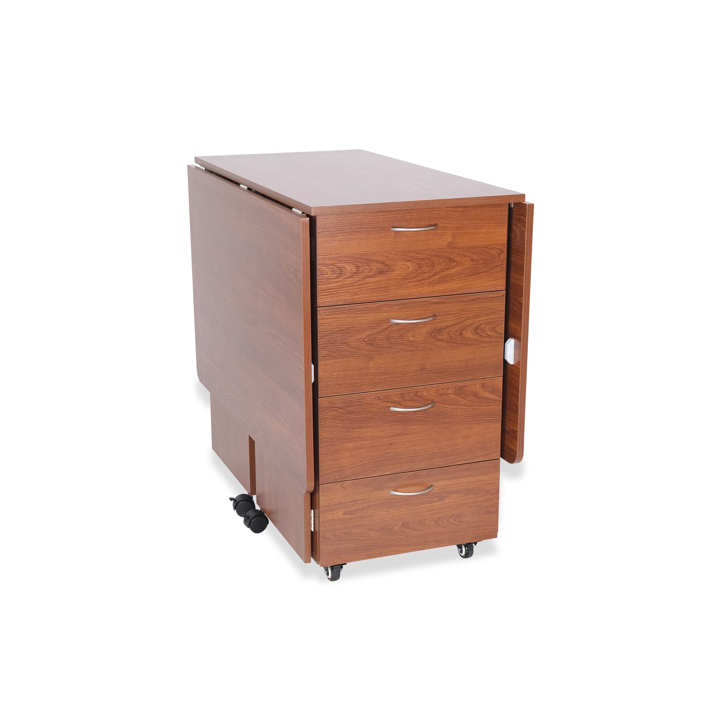 Kangaroo Kookaburra Cutting Table – Large Sewing, Quilting & Craft Workstation with Expandable 70” x 40” Surface, Storage Drawers, Shelves & Rolling Locking Casters, Teak Finish