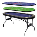 8 Player Poker Table with 2 Interchangeable Game mats, Texas Holdem Poker and Blackjack, Collapsible Casino Table with Padded Rails and XXL Cup Holders for Wine and Whiskey Glasses, (71 in) - Blue
