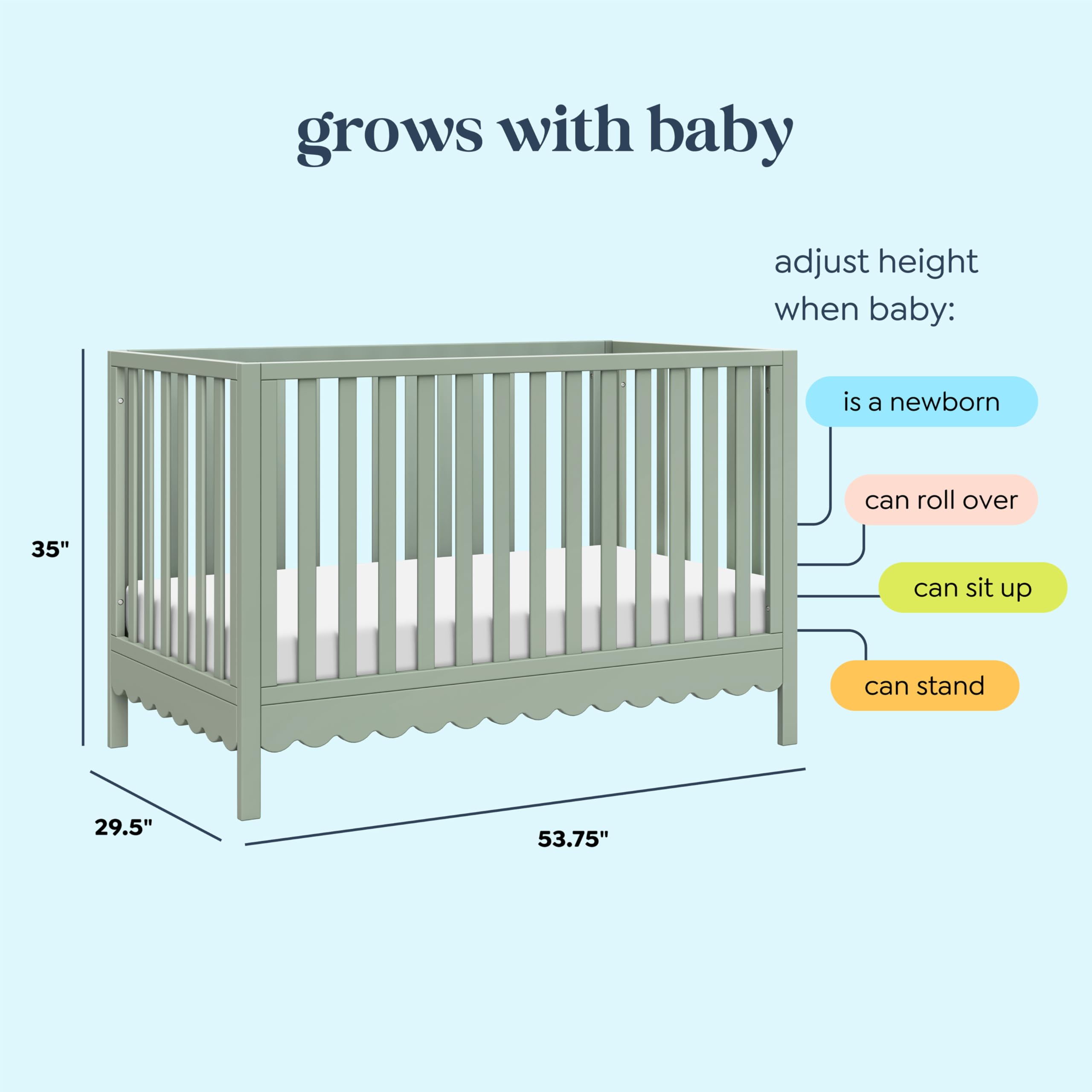Davinci Sammy Scallop 4-in-1 Convertible Crib in Light Sage, GREENGUARD Gold Certified