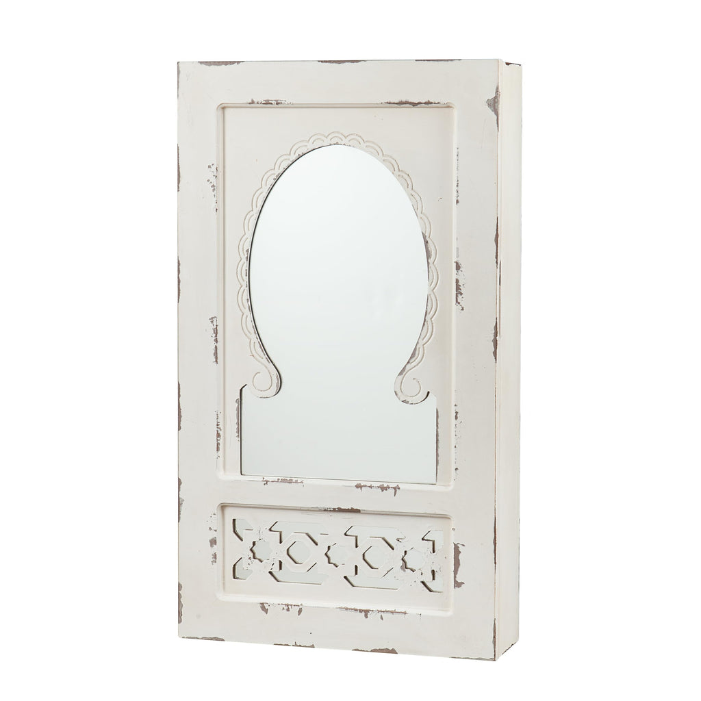 SEI Furniture - Gilmore Shabby Chic Wall Mount Jewelry Mirror - Transitional Design, White Iron and Wood - Fully Assembled - Ideal for Bedroom, Living Room (JS5532)