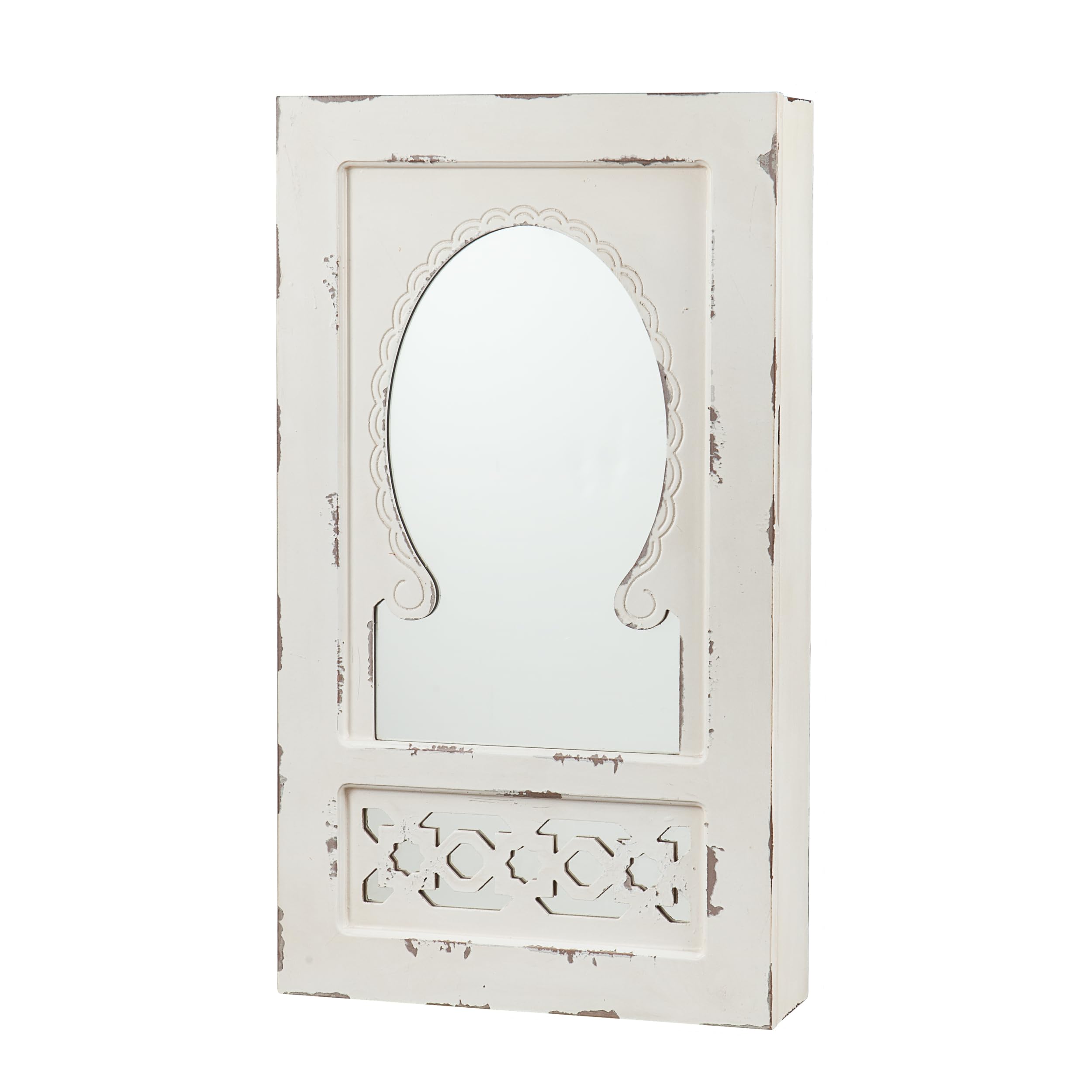 SEI Furniture - Gilmore Shabby Chic Wall Mount Jewelry Mirror - Transitional Design, White Iron and Wood - Fully Assembled - Ideal for Bedroom, Living Room (JS5532)