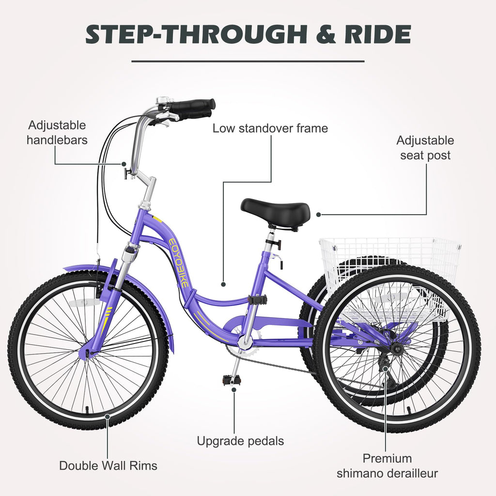 ABORON Adults Tricycle, 3 Wheels Bike for Adult, Tricycle for Adults, Double-Wall Wheel Rims, for Women Men Exercise Outdoor Sports