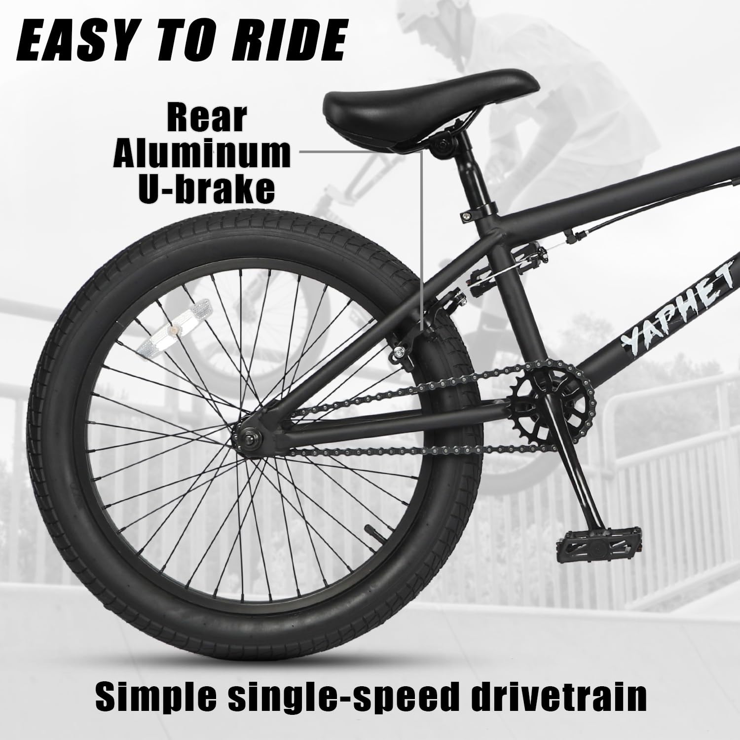 cubsala Freestyle BMX Bike, 20 Inch Yaphet Bicycle for Teen Youth Beginner Adult Riders, Bike with 360° Rotating Handlebar and 4 pegs, Color Black