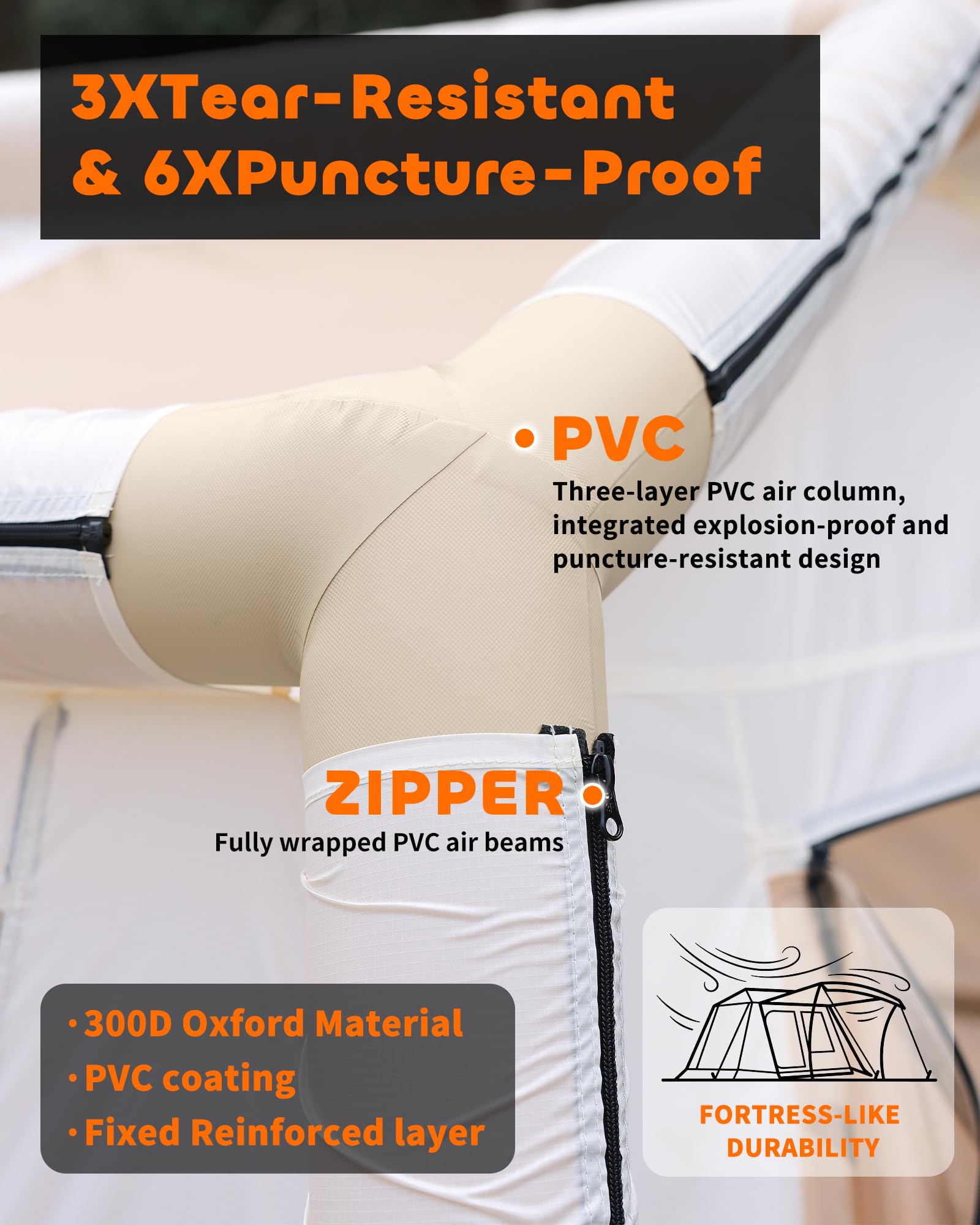 Inflatable Camping Tent for 5-8 Person, Oxford Waterproof Blow Up Air Tent with Skylight & Mesh Windows, Quick Setup with Hand Pump, Carrying Bag, 4 Season UV Protection for Outdoor Glamping Family