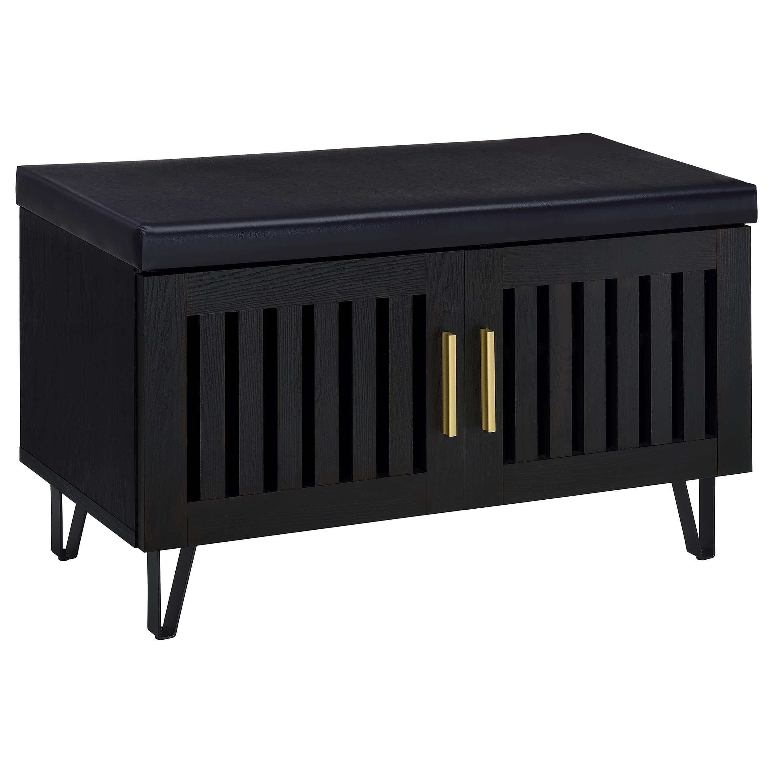 Coaster Home Furnishings Brixton 2-Door Padded Entryway Shoe Storage Bench Black