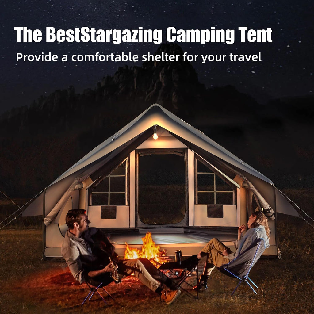 Inflatable Camping Tent for 4-6 Person, with Electric Air Pump, 4 Season Waterproof Windproof, Clear Skylight & 420D Oxford Waterproof, Air Tent with Mesh Windows/Doors