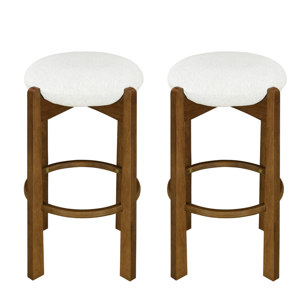 Christopher Knight Home Lilac Modern Counter Height Bar Stools Set of 2, Fabric Round Stool Chair for Kitchen Island, Wood Dining Room Chair, Upholstered Counter Stool with Footrest,Dark Walnut+Ivory