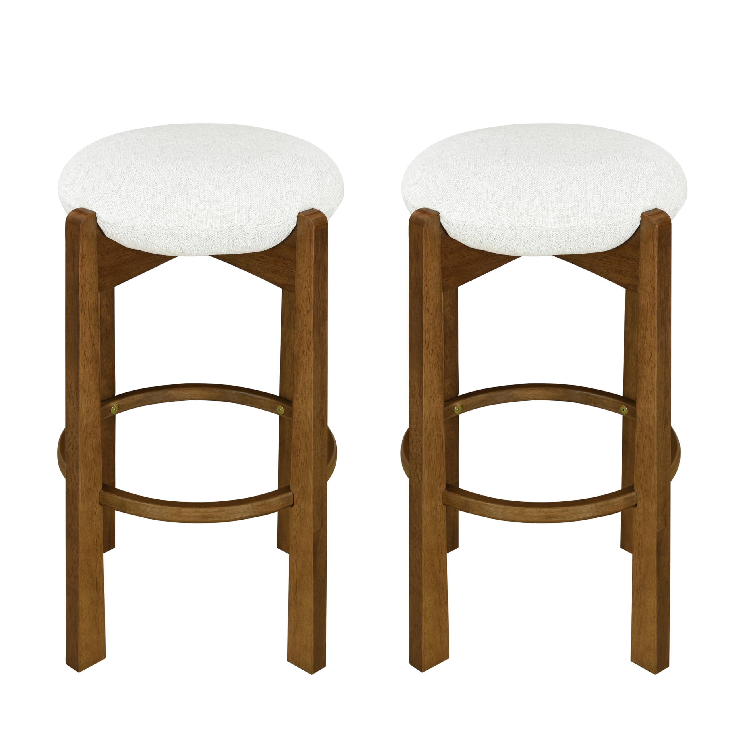 Christopher Knight Home Lilac Modern Counter Height Bar Stools Set of 2, Fabric Round Stool Chair for Kitchen Island, Wood Dining Room Chair, Upholstered Counter Stool with Footrest,Dark Walnut+Ivory