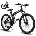Ecarpat 26 Inch Folding Mountain Bike, 21 Speed Full Suspension High-Carbon Steel MTB, Dual Disc Brake Foldable Bicycle, Folding Bikes for Adults Men Women