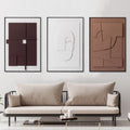 AMAATE 3 Pieces 3D Sandstone Wall Art, Black Metal Framed Modern Abstract Geometric Relief Wall Decor, Brown White Textured Wall Paintings for Living Room Bedroom Office, 24x36 Inches, Ready to Hang