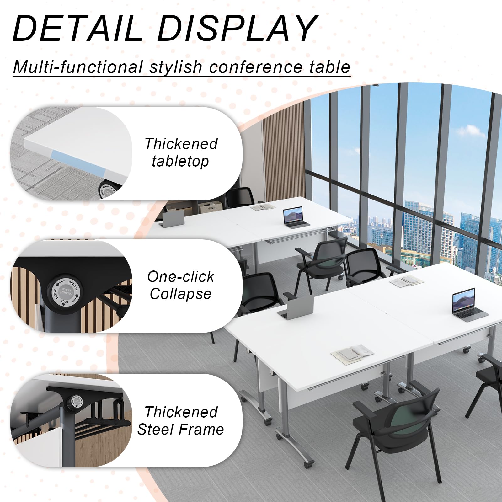 JFazzruit Conference Room Table with Wheels, Modular Flip-Top Folding Conference Tables for Training Rooms Classrooms Seminars Mobile Conference Table for Meeting Room Business (Silver 6P140)