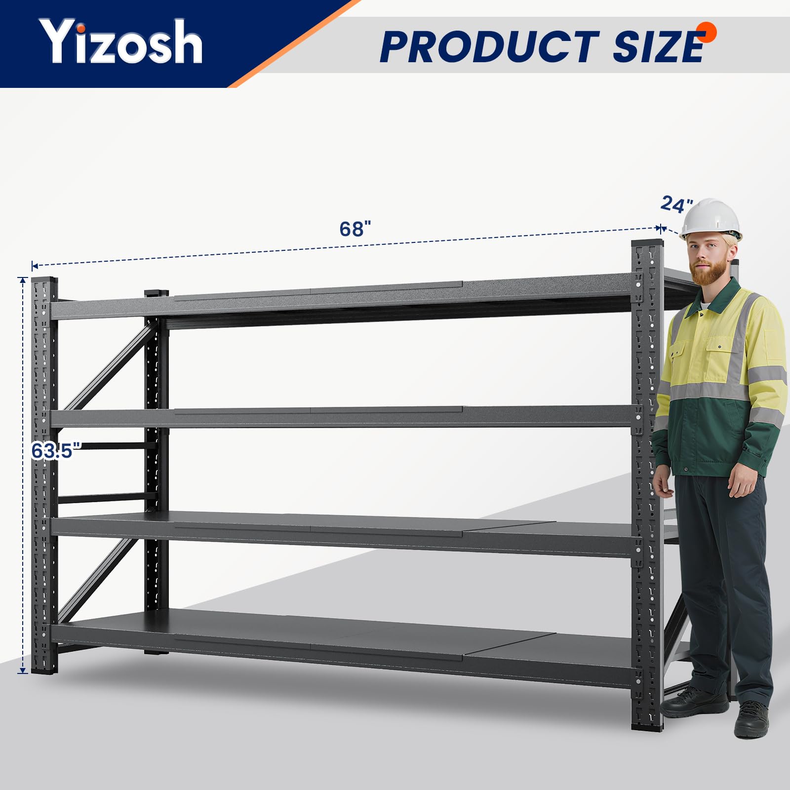 Yizosh 68" W Metal Garage Storage Shelves,Heavy Duty Adjustable Steel Organization Shelving,Utility Rack Shelf,68" W x 24" D x 63" H for Basement,Warehouse,Industrial