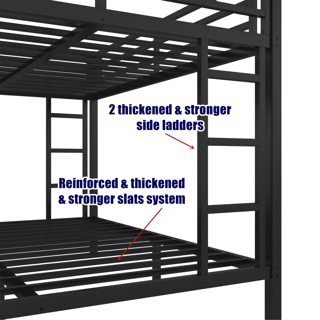 SIGONE Stronger & Safer Metal Bunk Bed Queen Over Queen Size Bunkbed, More Stable Heavy Duty Thickened Steel Bunk Queen Bed with Reinforced Legs & Ladders (Easier to Assemble)