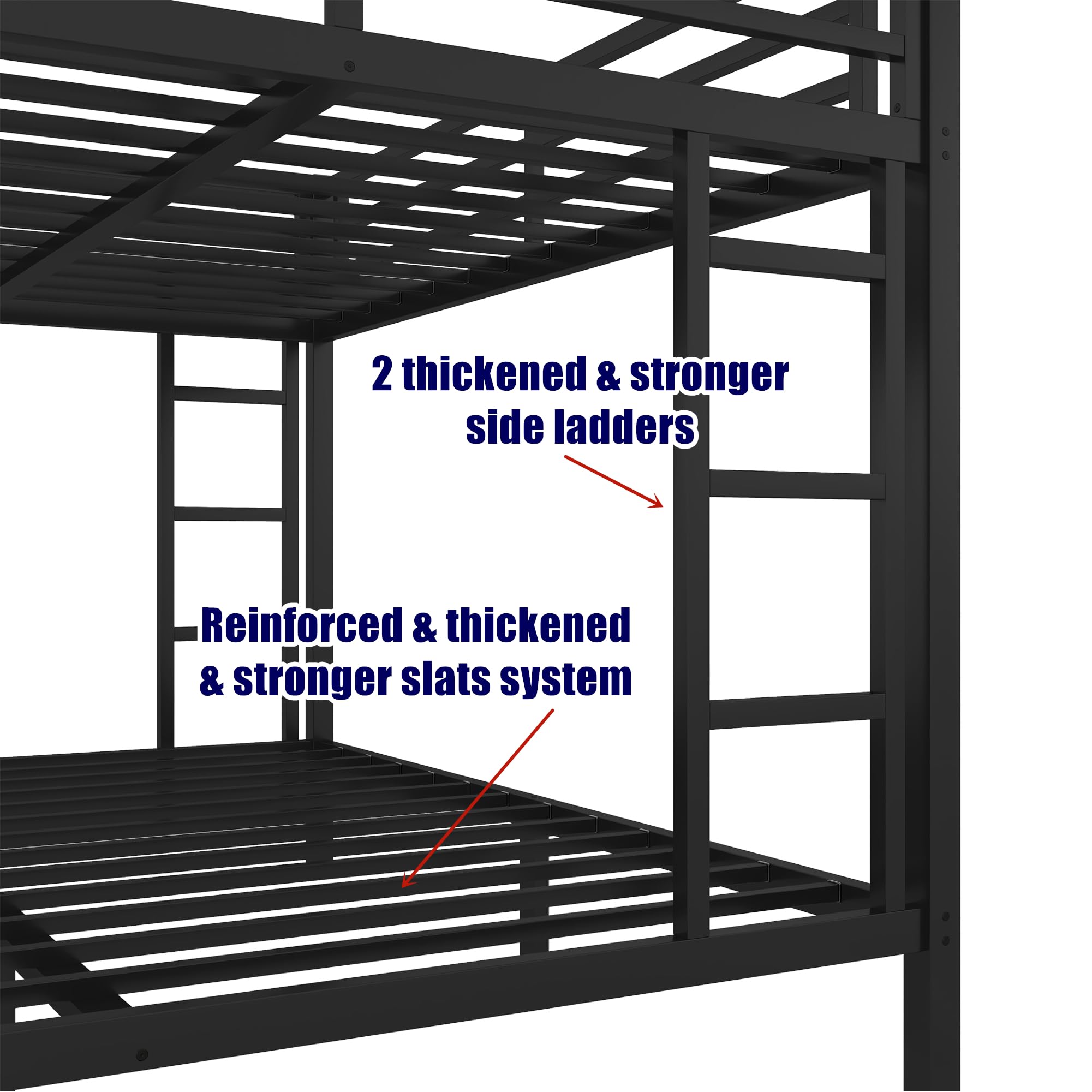 SIGONE Stronger & Safer Metal Bunk Bed Queen Over Queen Size Bunkbed, More Stable Heavy Duty Thickened Steel Bunk Queen Bed with Reinforced Legs & Ladders (Easier to Assemble)