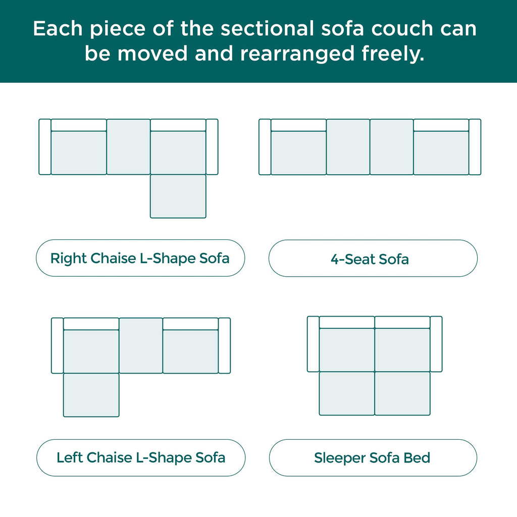 Acanva Corduroy Convertible Modular L Shaped Sectional Sofa, 4 Seater Free Combination Corner Couch, Convertible to DayBed, Wide Loveseat with Moveable Ottomans for Small Spaces, Sleeper Bed, White