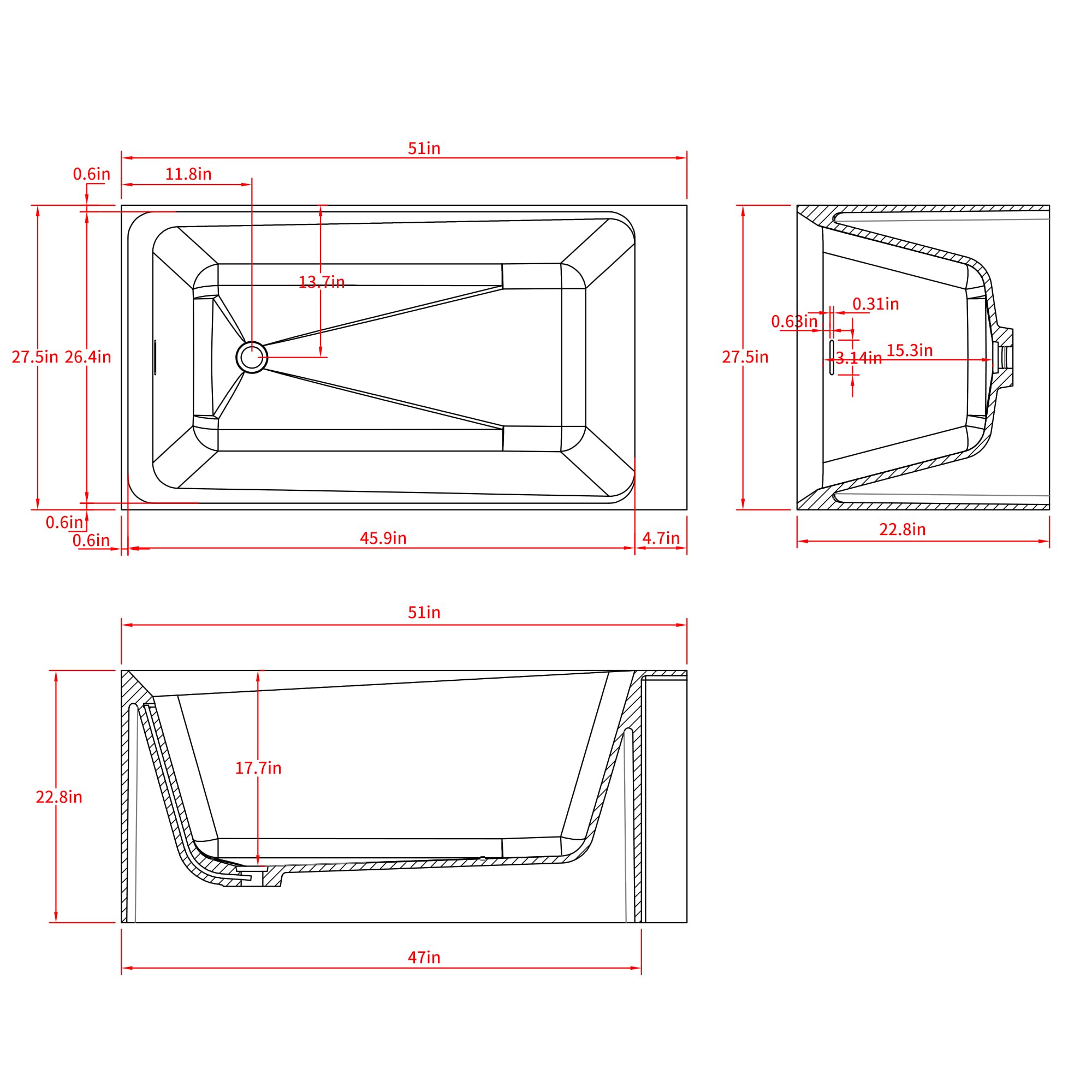 GDFStudio 51" Solid Surface Freestanding Bathtub, Matte White Resin Stone Soaking Tub with Overflow and Pop-Up Drain, Anti-Slip Stand Alone Deep Soaker Tub for Modern Bathroom Spa Relaxation