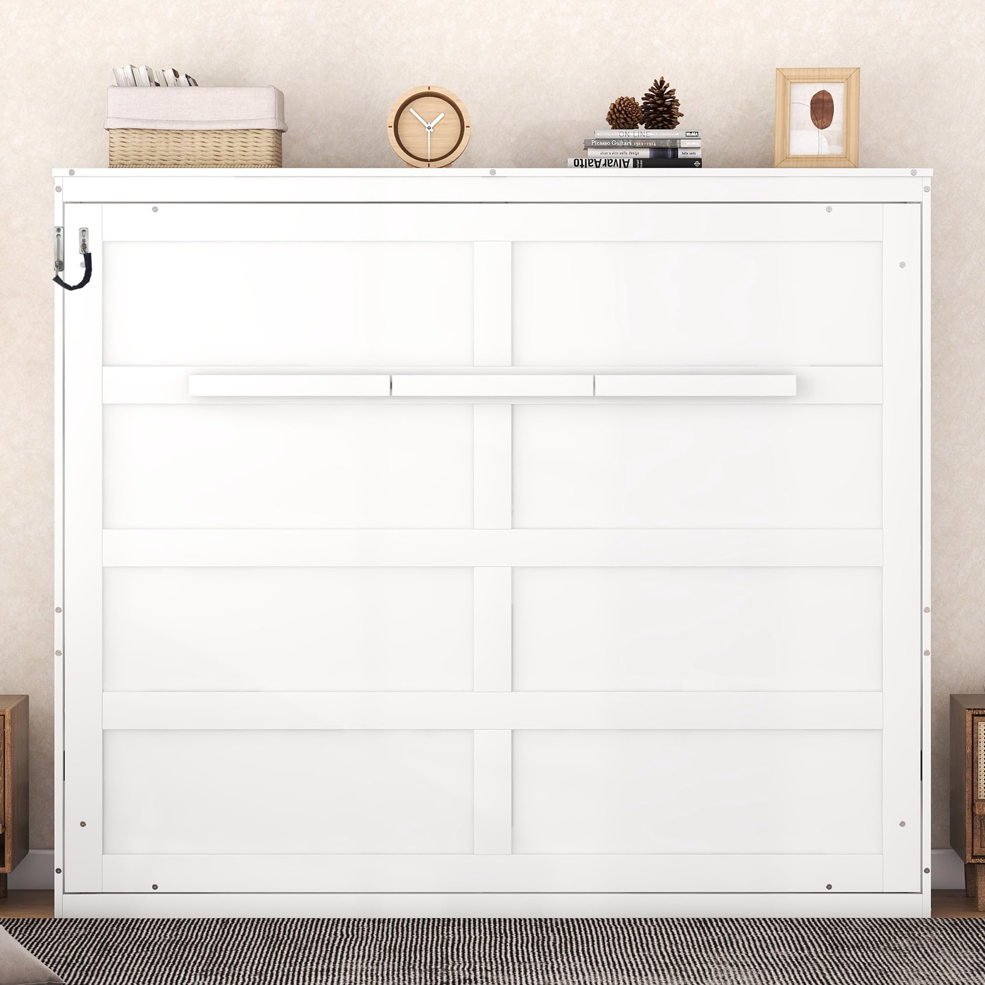 Merax Modern Farmhouse Solid Wood Murphy Bed Chest/Space Saving/Wood Slat Support/Queen,White