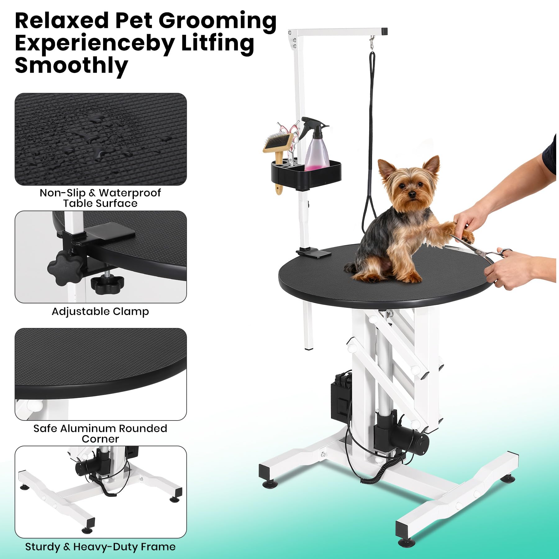 ActiveTrail Electric Hydraulic Lift Dog Grooming Table – 24 Inch Rotating Desktop, Overhead Arm, Foot Remote, Tool Organizer, 250LBS Capacity – Ideal for Small Pets