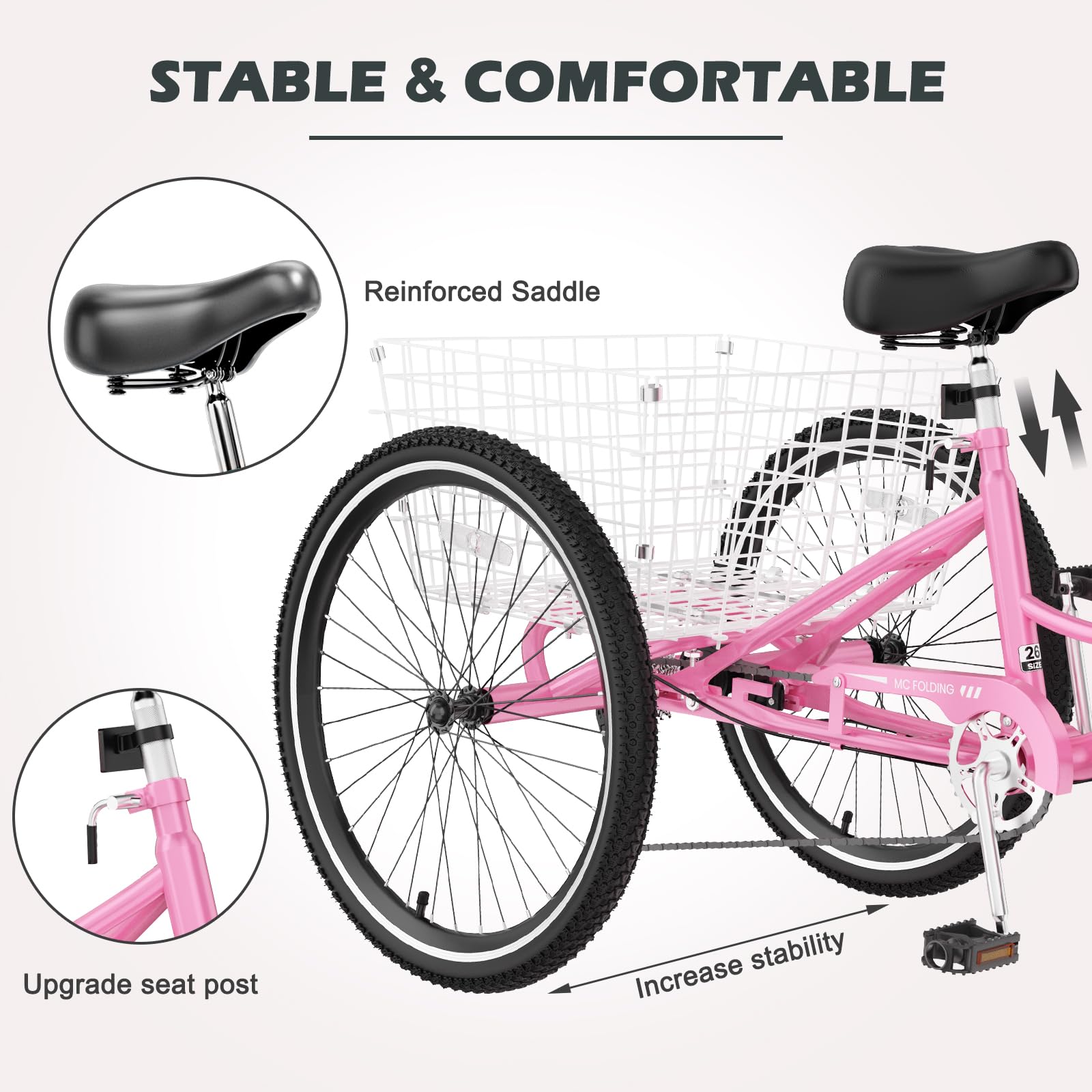 ABORON Adults Tricycle, 3 Wheels Bike for Adult, Tricycle for Adults, Double-Wall Wheel Rims, for Women Men Exercise Outdoor Sports