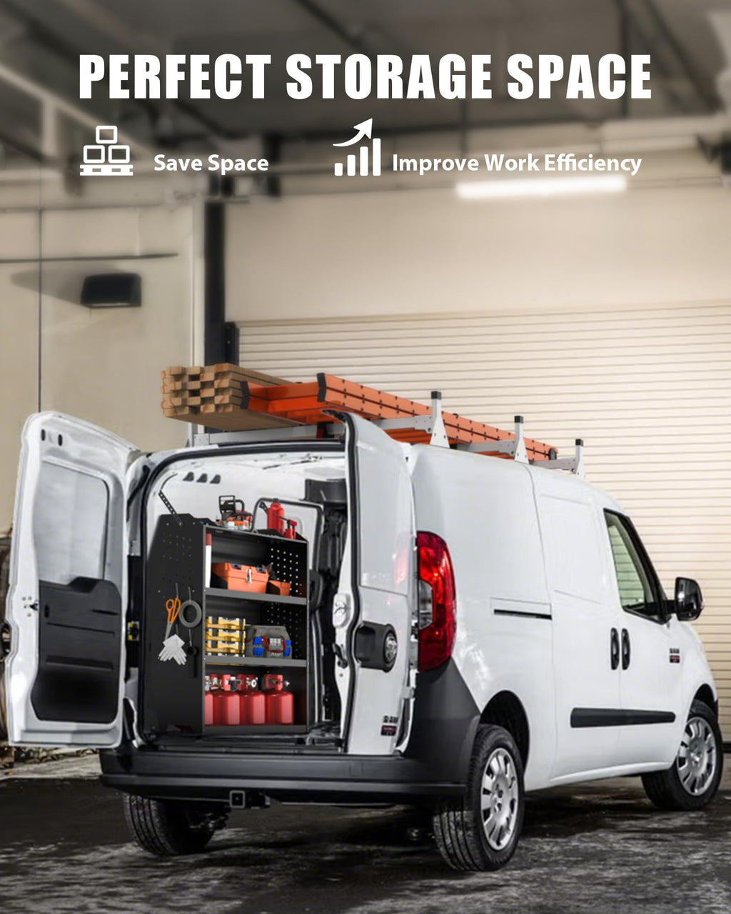 MELIPRON Cargo Van Roof Ladder Rack Fit for RAM ProMaster City 2015-2024 3 Crossbars
