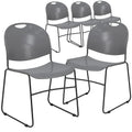 Flash Furniture 5 Pack HERCULES Series 880 lb. Capacity Gray Ultra-Compact Stack Chair with Black Powder Coated Frame