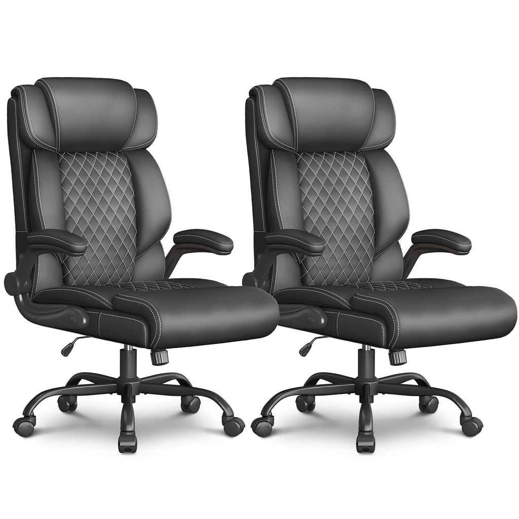 Office Chair-Executive High Back Breathable Comfy Desk Chair with Flip-up Armrests Lumbar Support-Ergonomic Leather Rolling Swivel Chair with Rock Function for Working,2 Pack