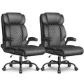 Office Chair-Executive High Back Breathable Comfy Desk Chair with Flip-up Armrests Lumbar Support-Ergonomic Leather Rolling Swivel Chair with Rock Function for Working,2 Pack