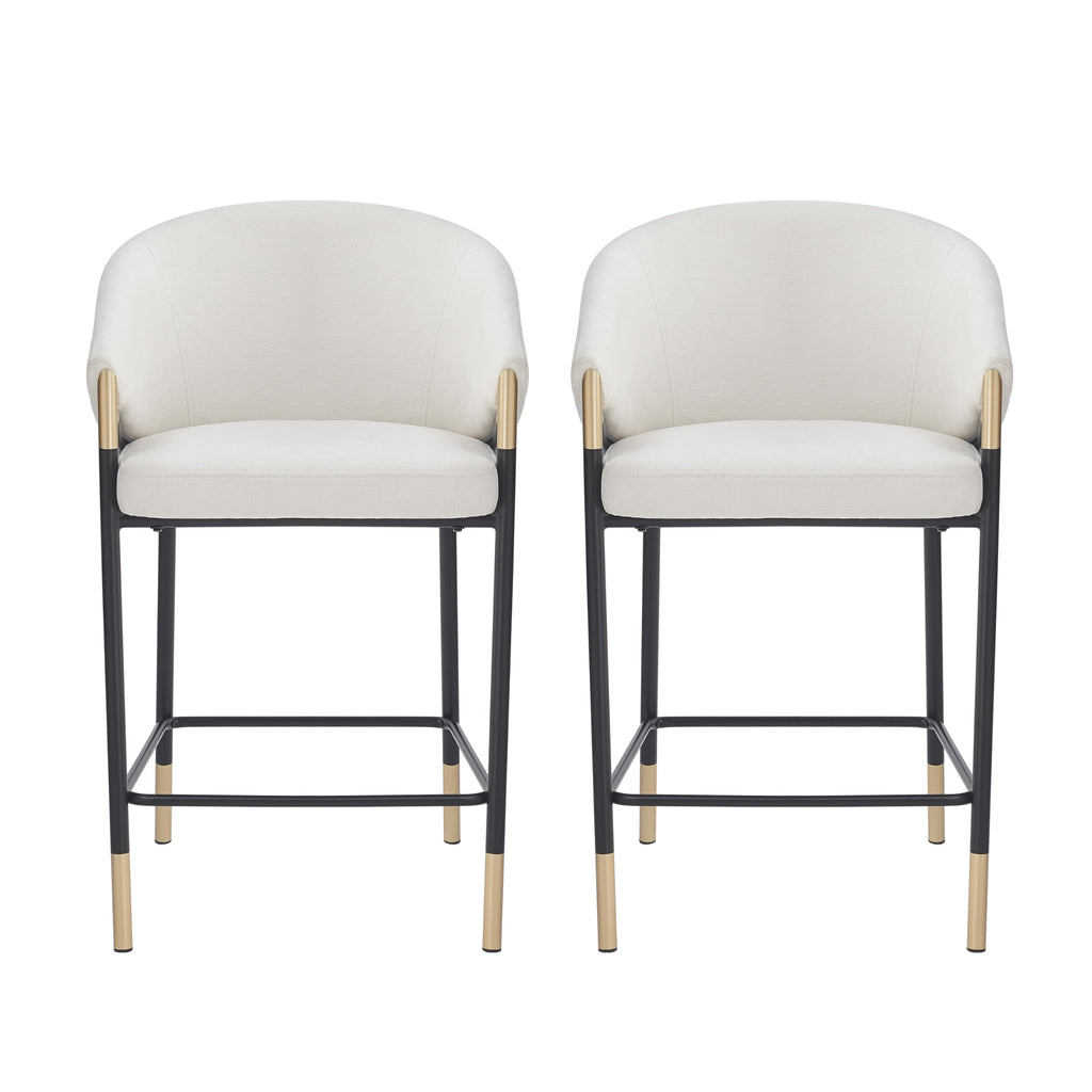 Christopher Knight Home Jymer Modern Counter Stool Set of 2, Kitchen Counter Height Bar Stool, Cocktail Stool with Curved Backrest, Fabric Upholstered Armchair for Home Bar Table, Beige+Gold+Black