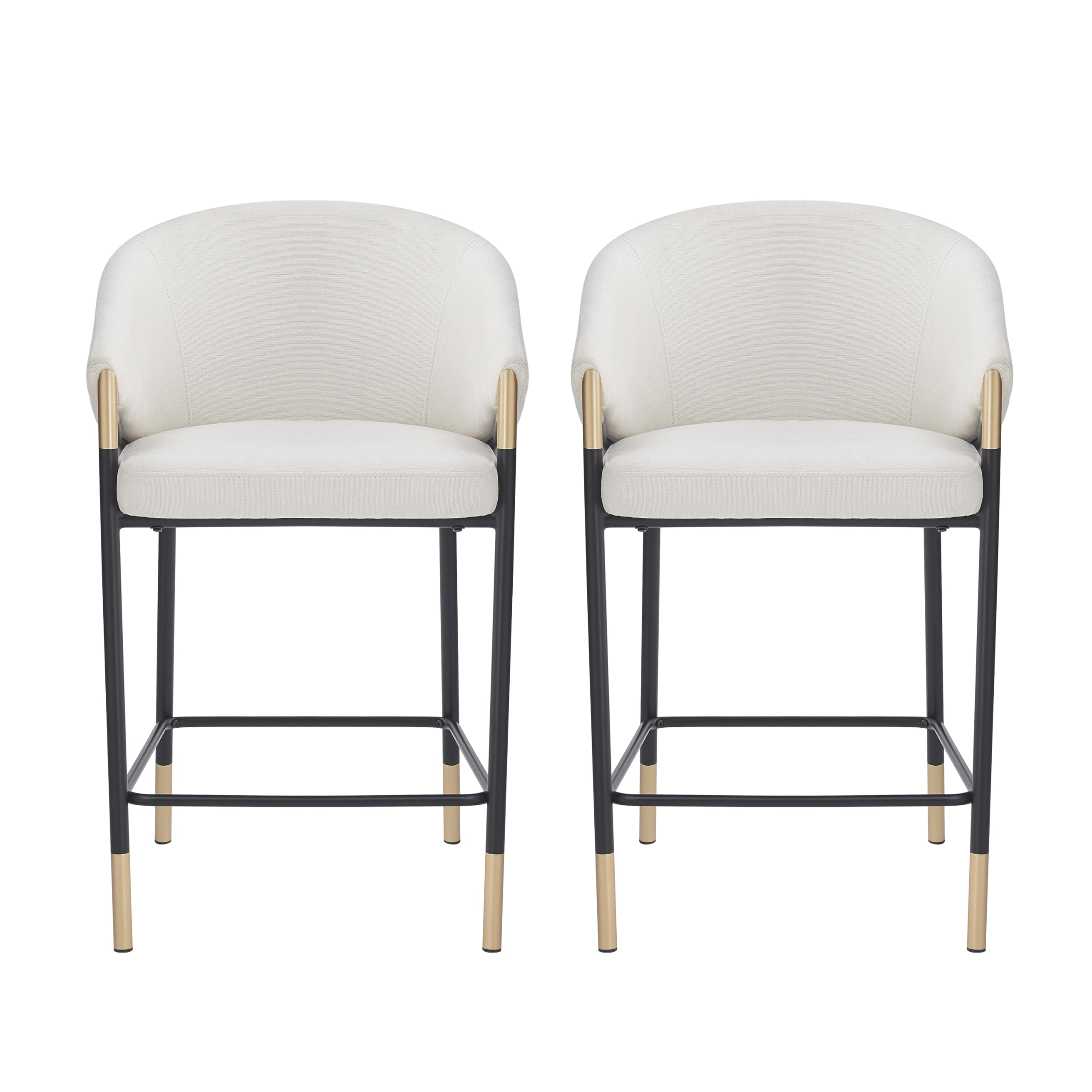 Christopher Knight Home Jymer Modern Counter Stool Set of 2, Kitchen Counter Height Bar Stool, Cocktail Stool with Curved Backrest, Fabric Upholstered Armchair for Home Bar Table, Beige+Gold+Black