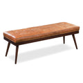 Poly & BARK 55" Tufted Leather Bed Bench for Bedroom End of Bed - Living Room Entry Way Bench - Pure Italian Leather Upholstery with a Solid Wood Frame - Ottoman Bench with Wooden Legs - Cognac Tan
