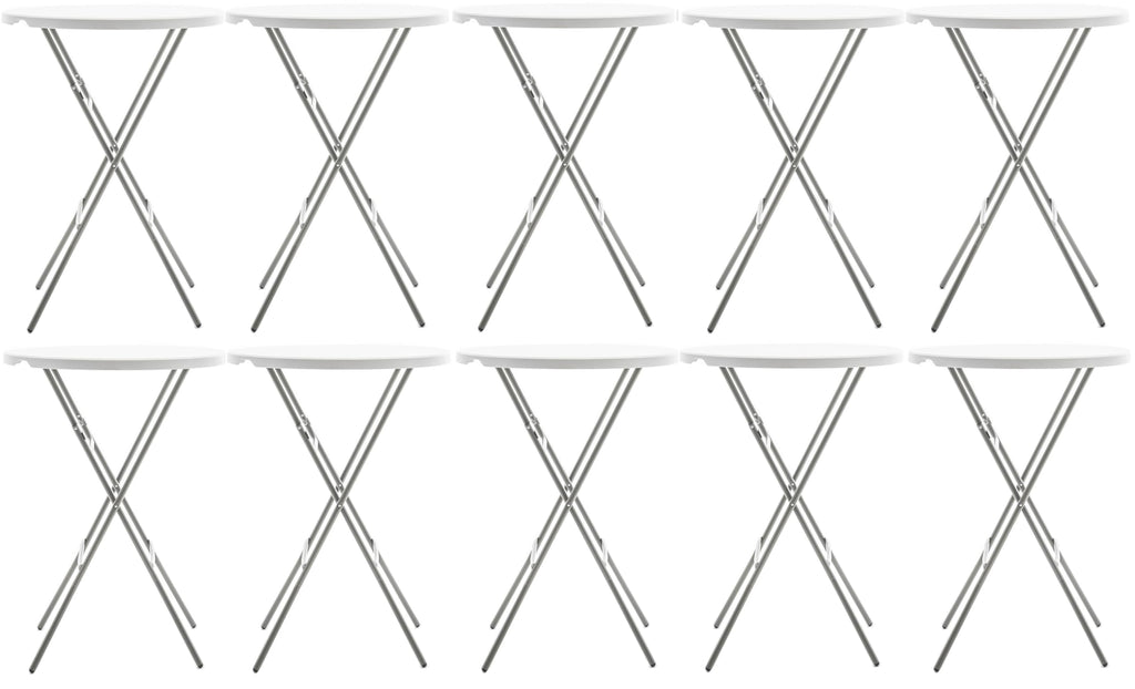 BTEXPERT White 2.63 Foot 32in Round Plastic Bar Height Folding Cocktail Table 330lb Weight Capacity Commercial Portable Banquet Dining Wedding Party Standing Event Indoor Outdoor Thick Top Set of 10