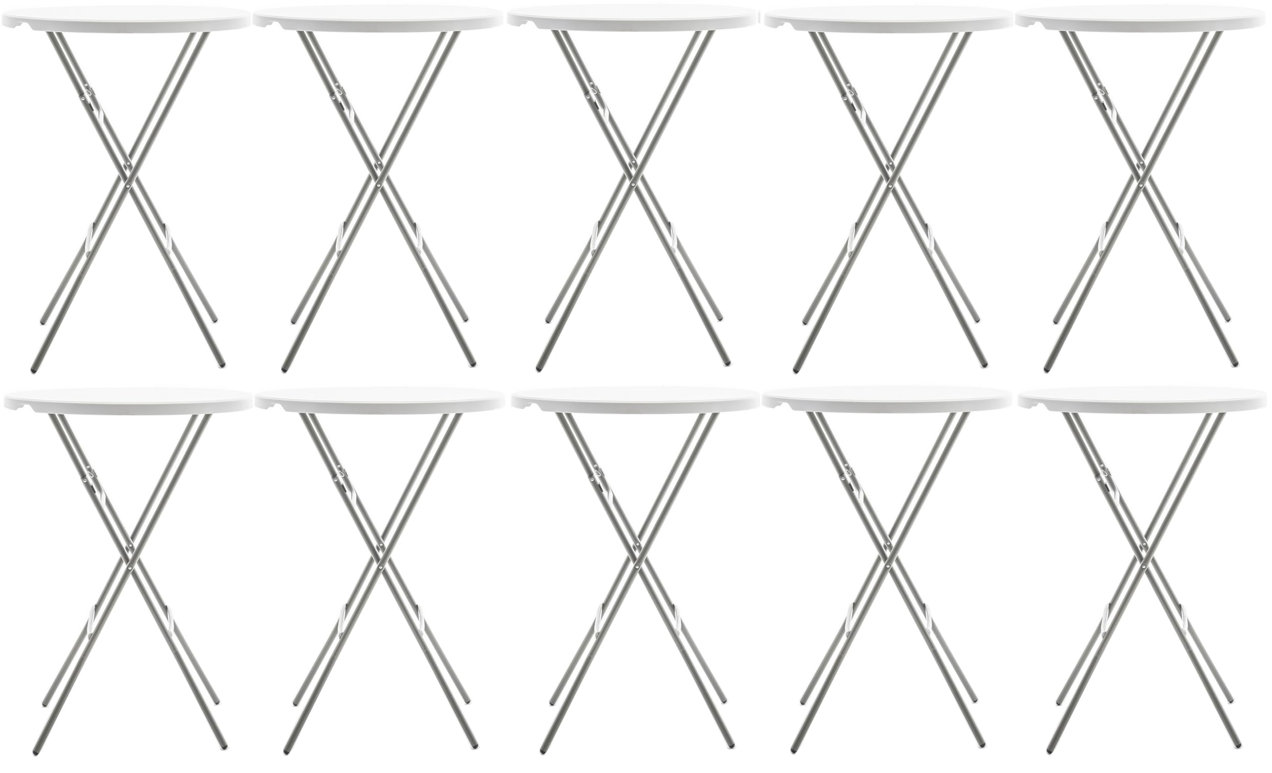 BTEXPERT White 2.63 Foot 32in Round Plastic Bar Height Folding Cocktail Table 330lb Weight Capacity Commercial Portable Banquet Dining Wedding Party Standing Event Indoor Outdoor Thick Top Set of 10