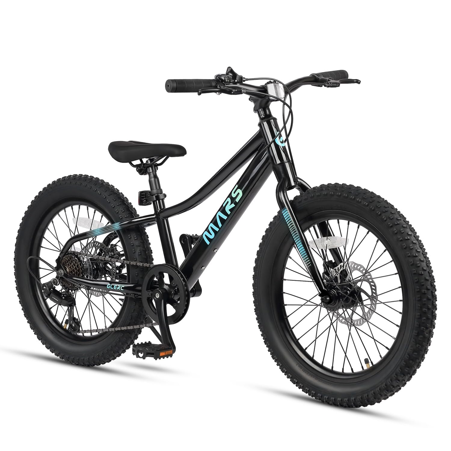 Glerc Mars Kids Mountain Bike, 20 Inch Fat Tire Bike for Teen Ages 6-12 Year Old, Bicycle with 2.8-Inch Wide Tires and 6 Speed Drivetrain, Black